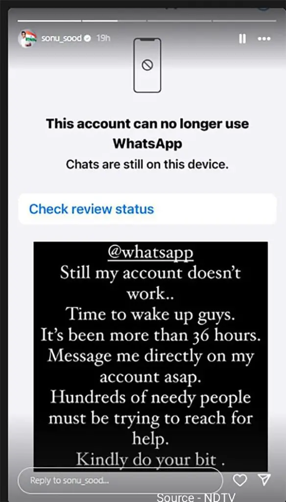 WhatsApp account of Sonu Sood Blocked